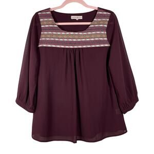 ALTAR'D STATE Maroon Floral Striped Embroidered Blouse Medium